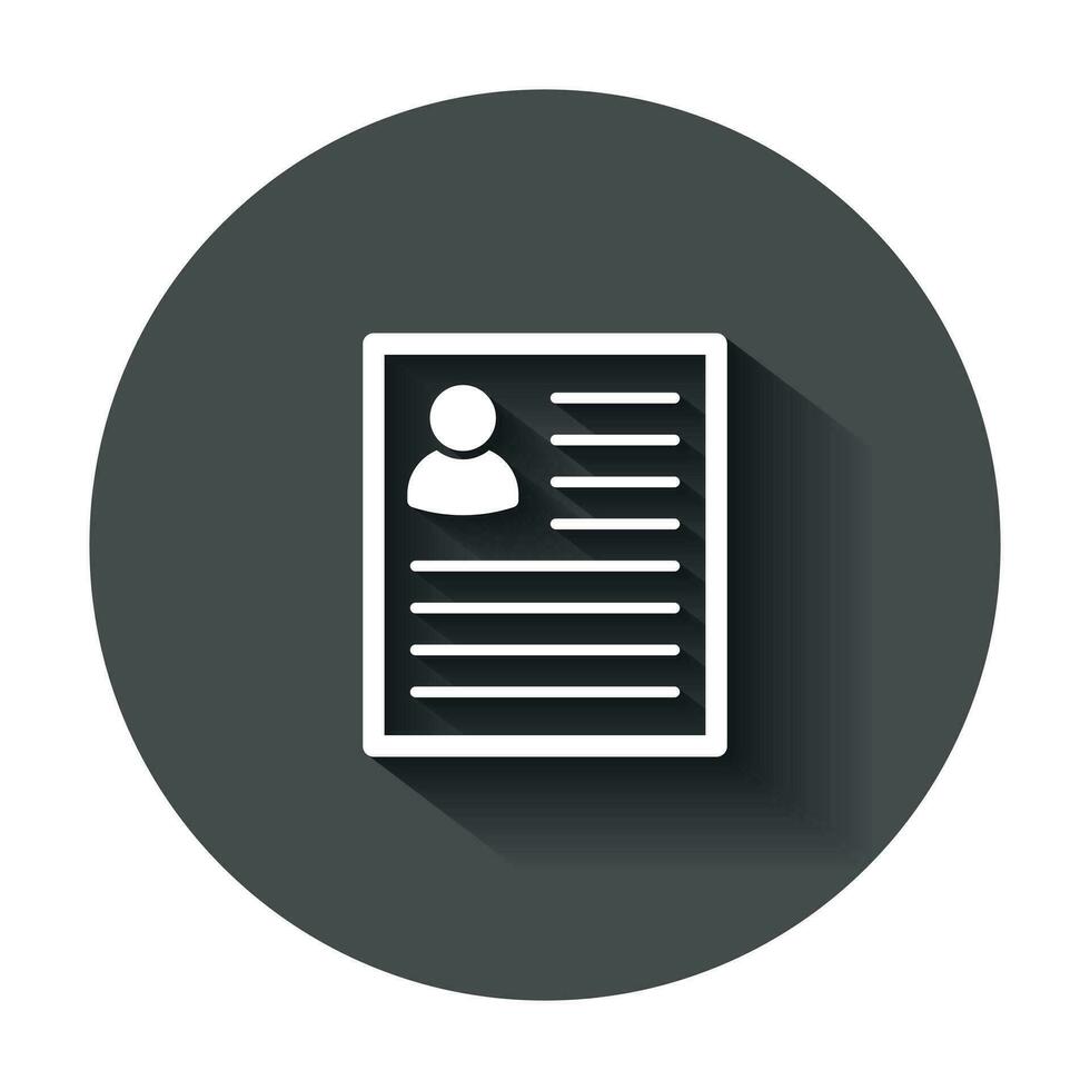 Resume icon in flat style. Contract document vector illustration with long shadow. Resume business concept.