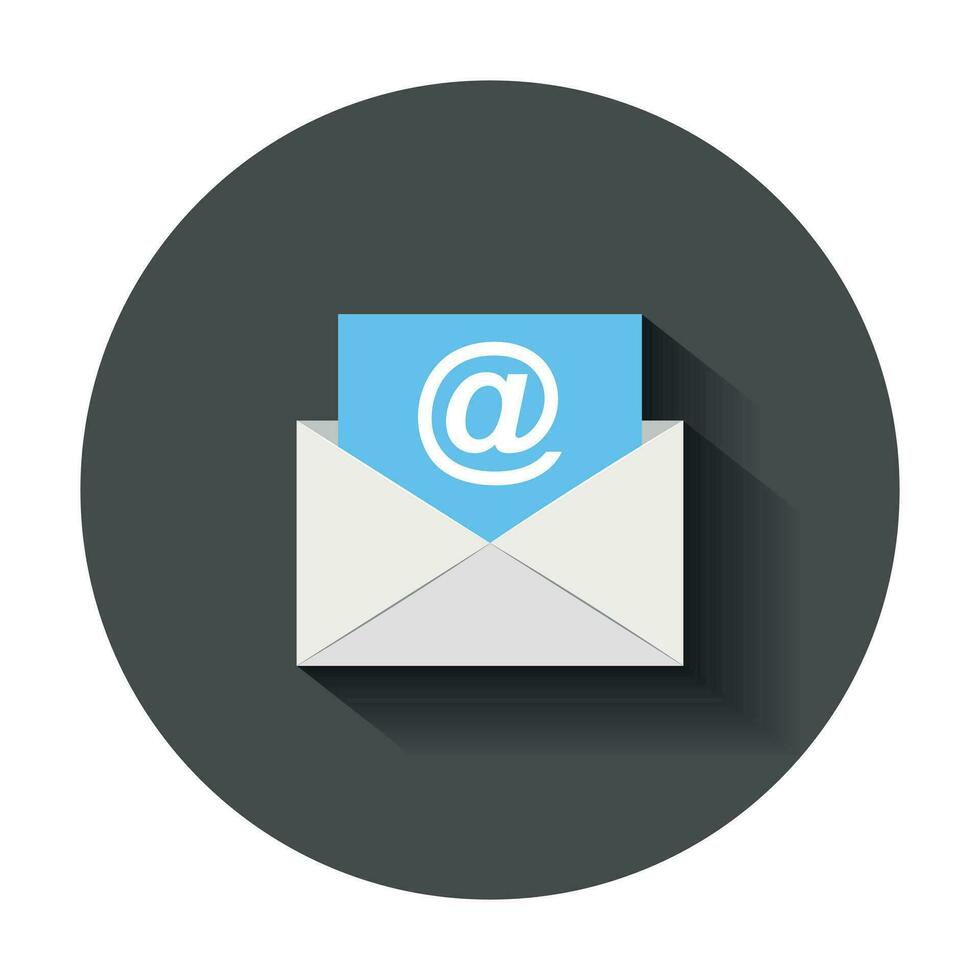 Mail envelope icon in flat style. Email message vector illustration with long shadow. Mailbox e-mail business concept.