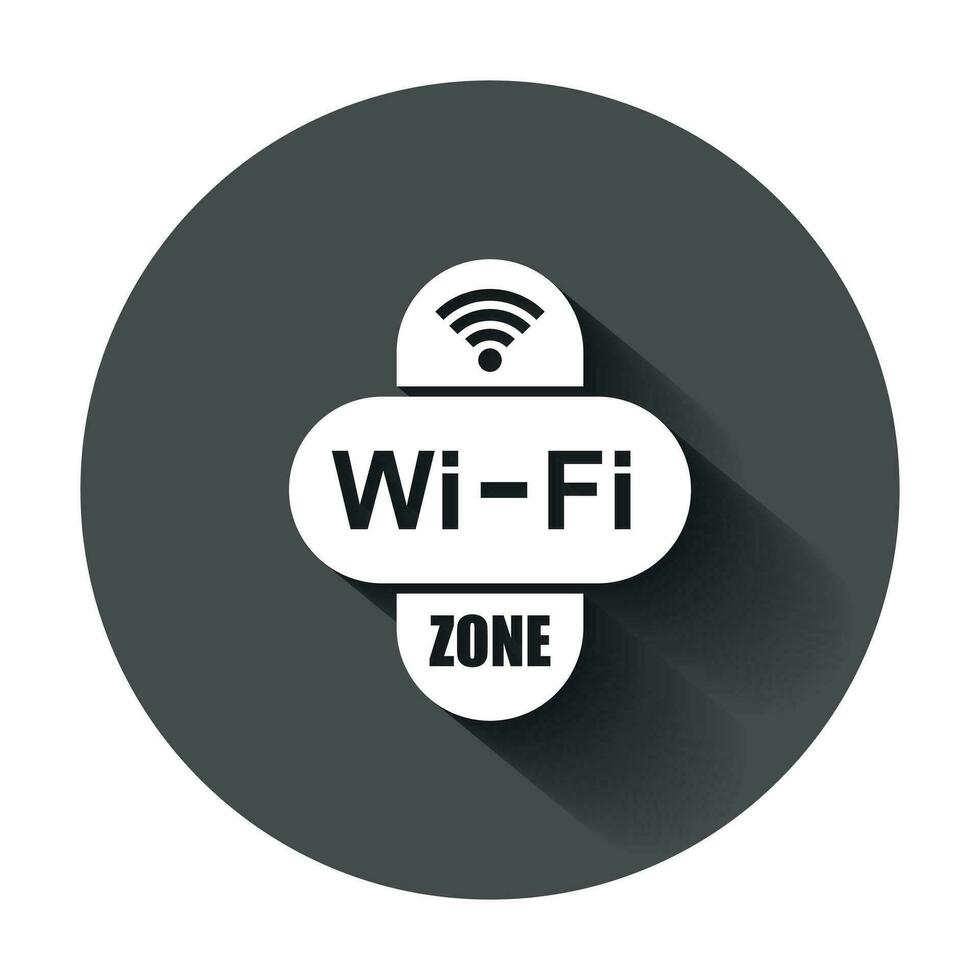 Wifi zone internet sign icon in flat style. Wi-fi wireless technology vector illustration with long shadow. Network wifi zone business concept.