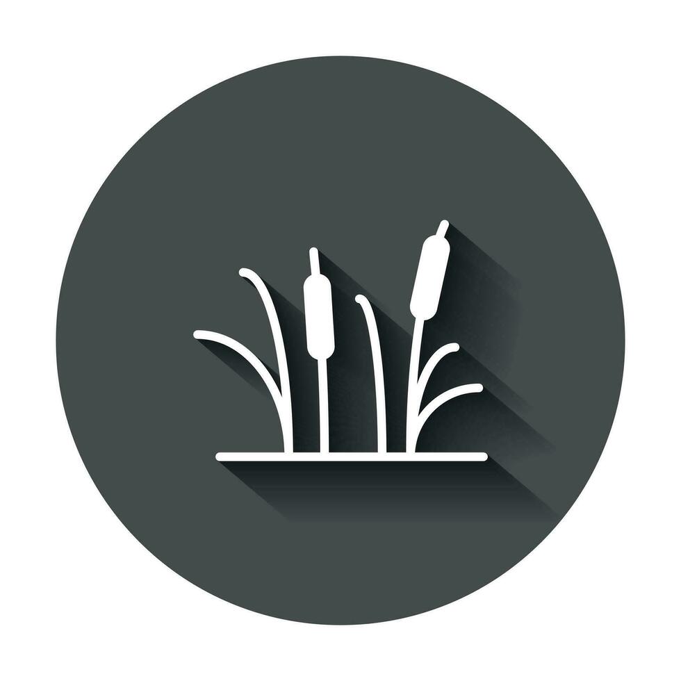Reeds grass icon in flat style. Bulrush swamp vector illustration with long shadow. Reed leaf business concept.