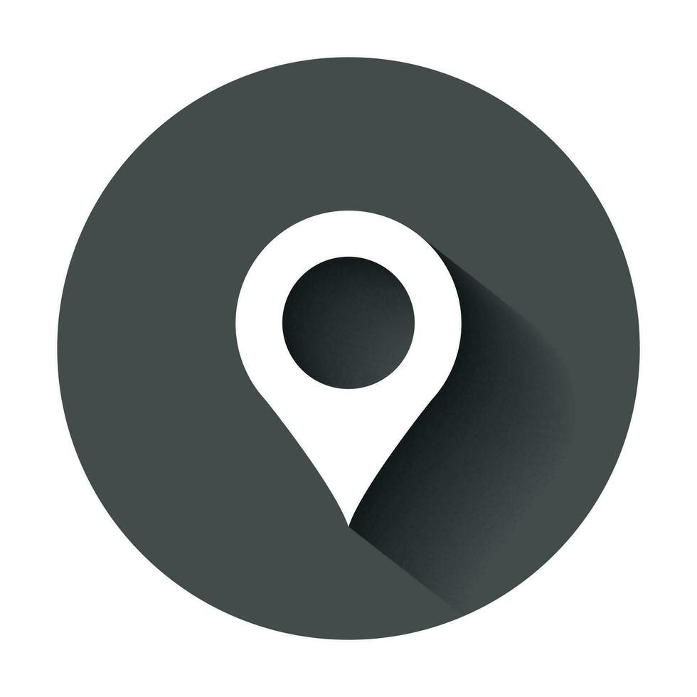 Pin map icon in flat style. Gps navigation vector illustration with long shadow. Target destination business concept.