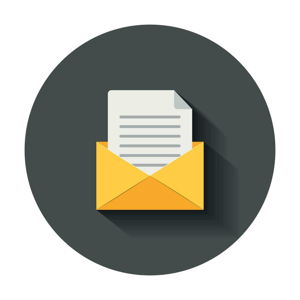 Mail envelope icon in flat style. Email message vector illustration with long shadow. Mailbox e-mail business concept.