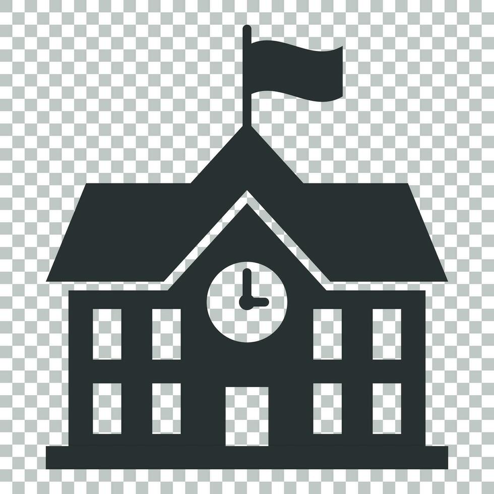 School building icon in flat style. College education vector illustration on isolated background. Bank, government business concept.