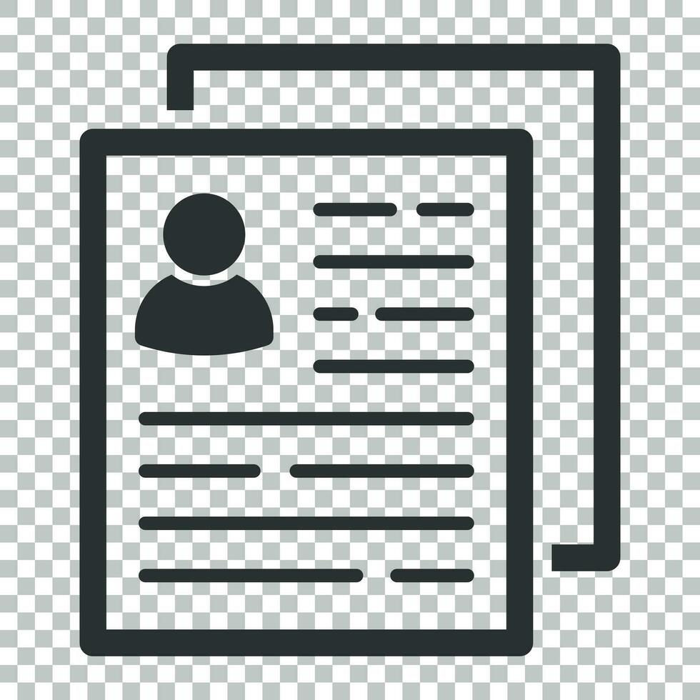 Resume icon in flat style. Contract document vector illustration on isolated background. Resume business concept.
