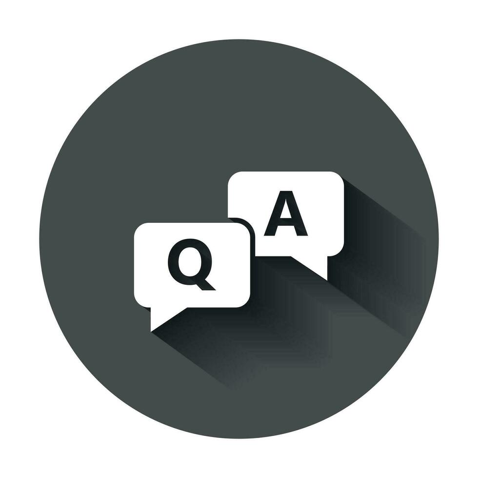 Question and answer icon in flat style. Discussion speech bubble vector illustration with long shadow. Question, answer business concept.