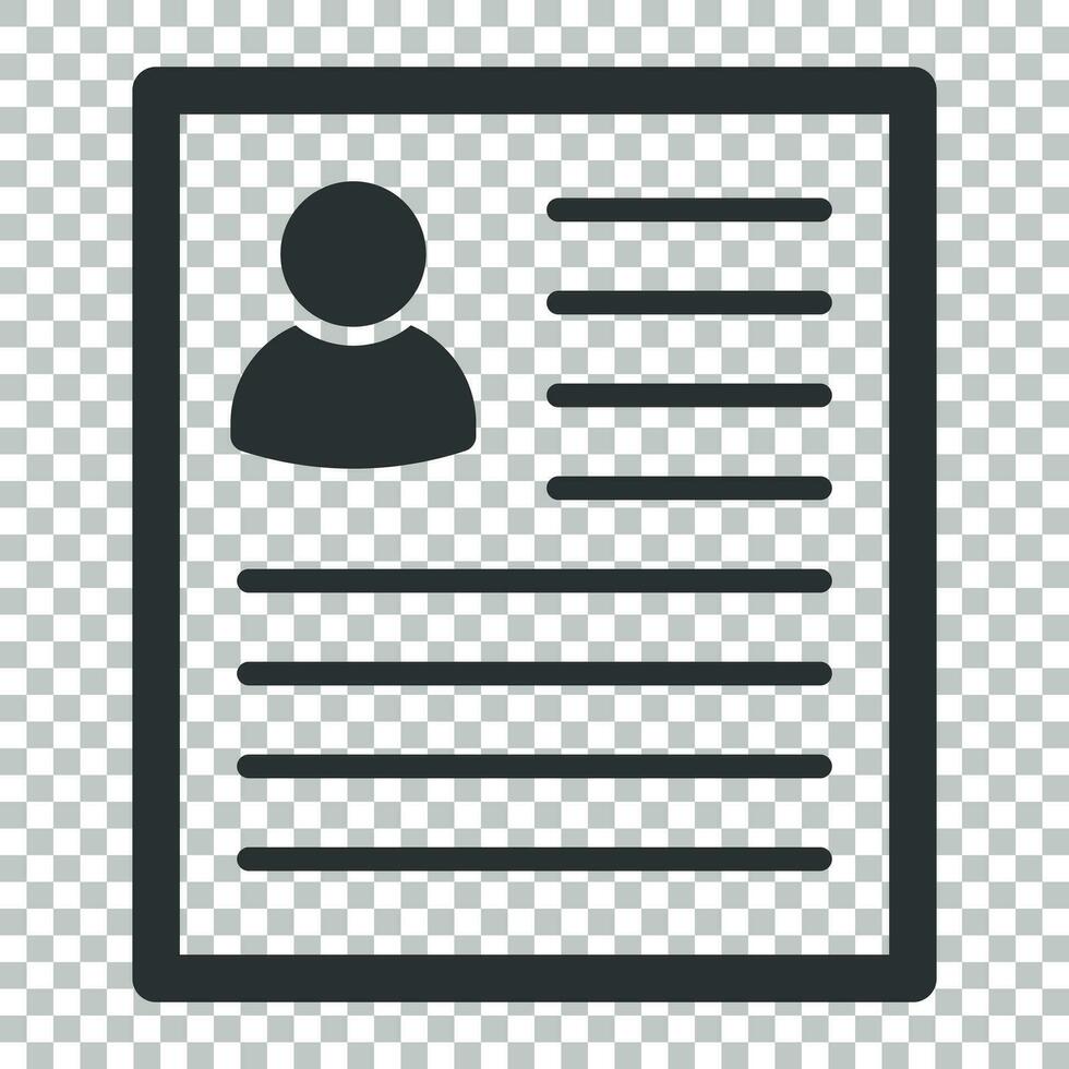 Resume icon in flat style. Contract document vector illustration on isolated background. Resume business concept.