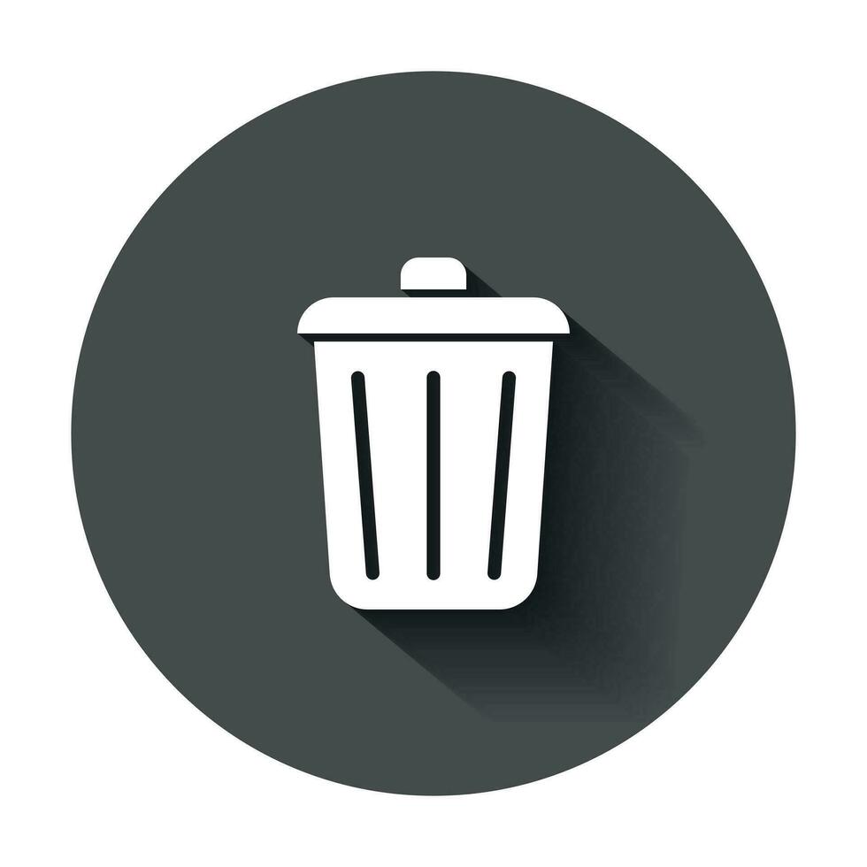 Trash bin garbage icon in flat style. Trash bucket vector illustration with long shadow. Garbage basket business concept.
