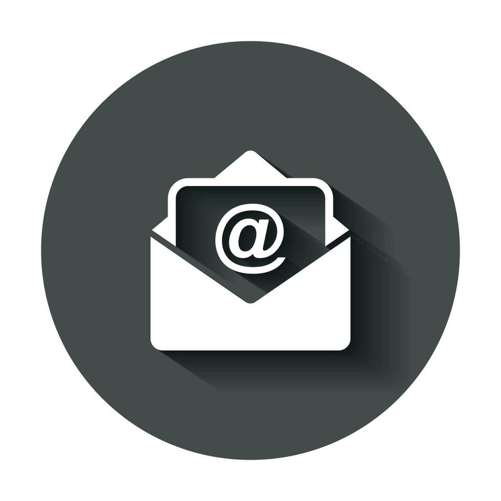 correo sobre icono en plano estilo. correo electrónico mensaje vector ilustración con largo sombra. buzón correo electrónico negocio concepto.