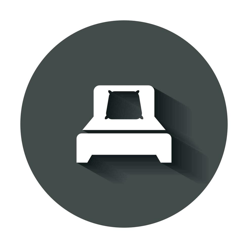 Bed icon in flat style. Sleep bedroom vector illustration with long shadow. Relax sofa business concept.