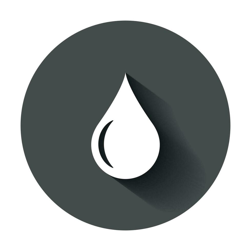 Water drop icon in flat style. Raindrop vector illustration with long shadow. Droplet water blob business concept.