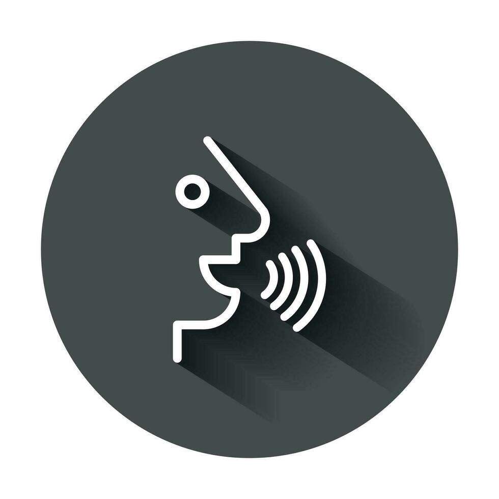 voz mando con sonido olas icono en plano estilo. hablar controlar vector ilustración con largo sombra. altavoz personas negocio concepto.