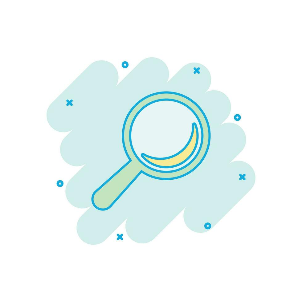 Vector cartoon magnifying glass icon in comic style. Search magnifier illustration pictogram. Find search business splash effect concept.