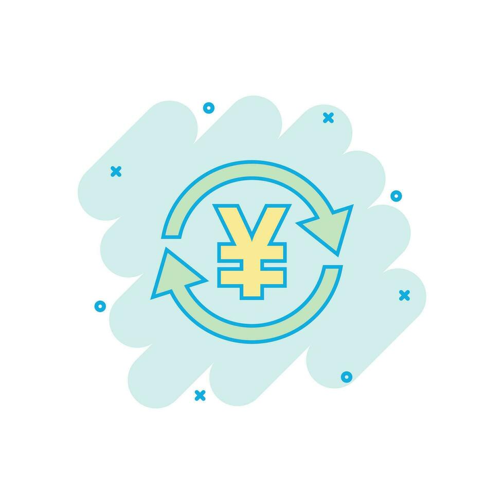 Vector cartoon yen, yuan money currency icon in comic style. Yen coin concept illustration pictogram. Asia money business splash effect concept.