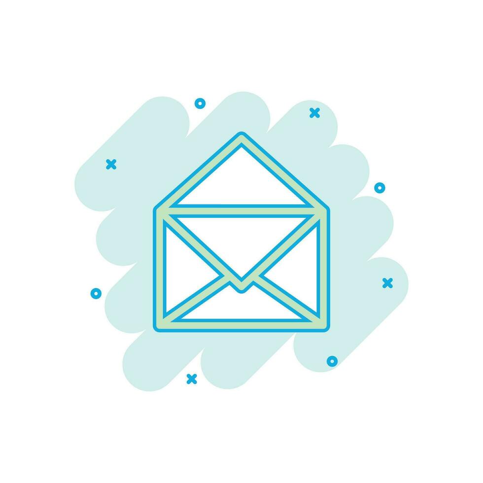 Vector cartoon mail envelope icon in comic style. Email sign illustration pictogram. E-mail business splash effect concept.