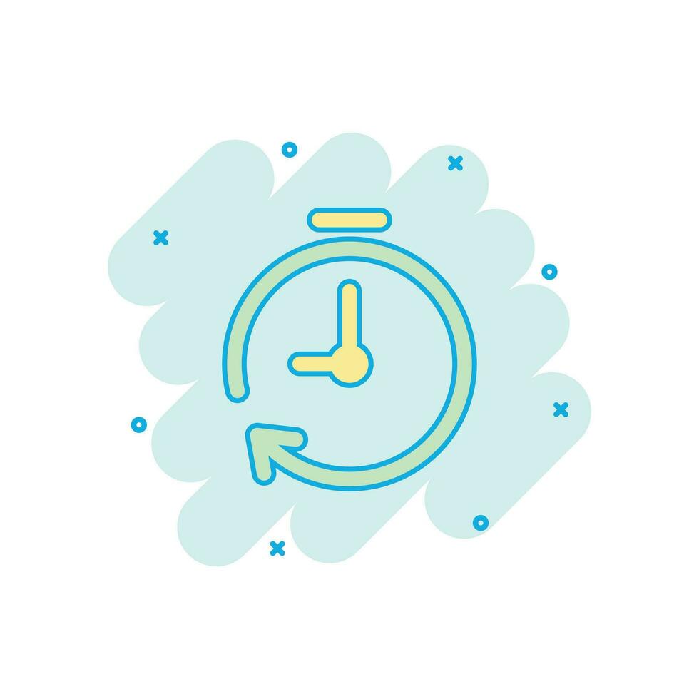 Vector cartoon clock timer icon in comic style. Time alarm concept illustration pictogram. Stopwatch clock business splash effect concept.