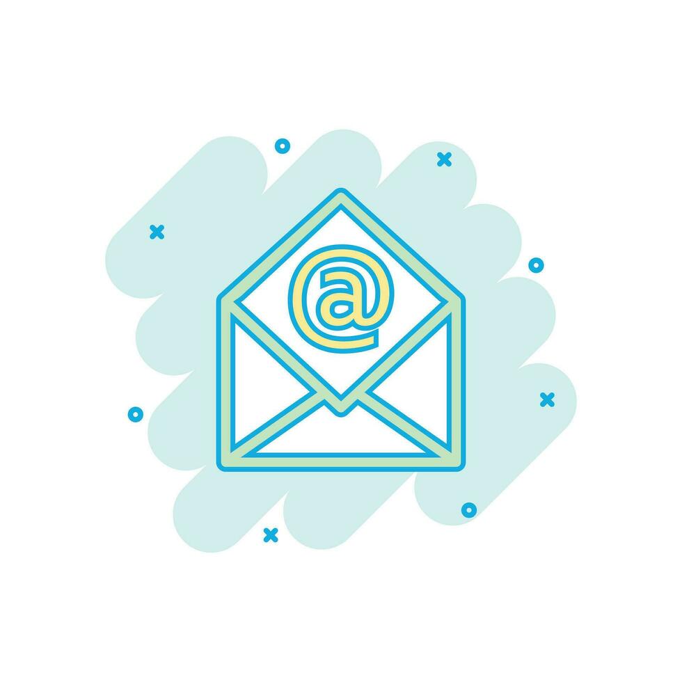 Vector cartoon mail envelope icon in comic style. Email sign illustration pictogram. E-mail business splash effect concept.