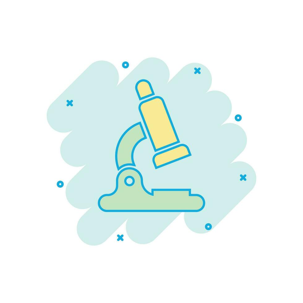 Vector cartoon microscope lab icon in comic style. Microscope sign illustration pictogram. Chemistry discovery business splash effect concept.