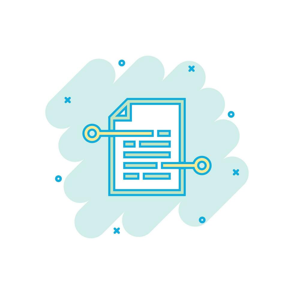 Vector cartoon document paper icon in comic style. Terms sheet concept illustration pictogram. Document analytics business splash effect concept.