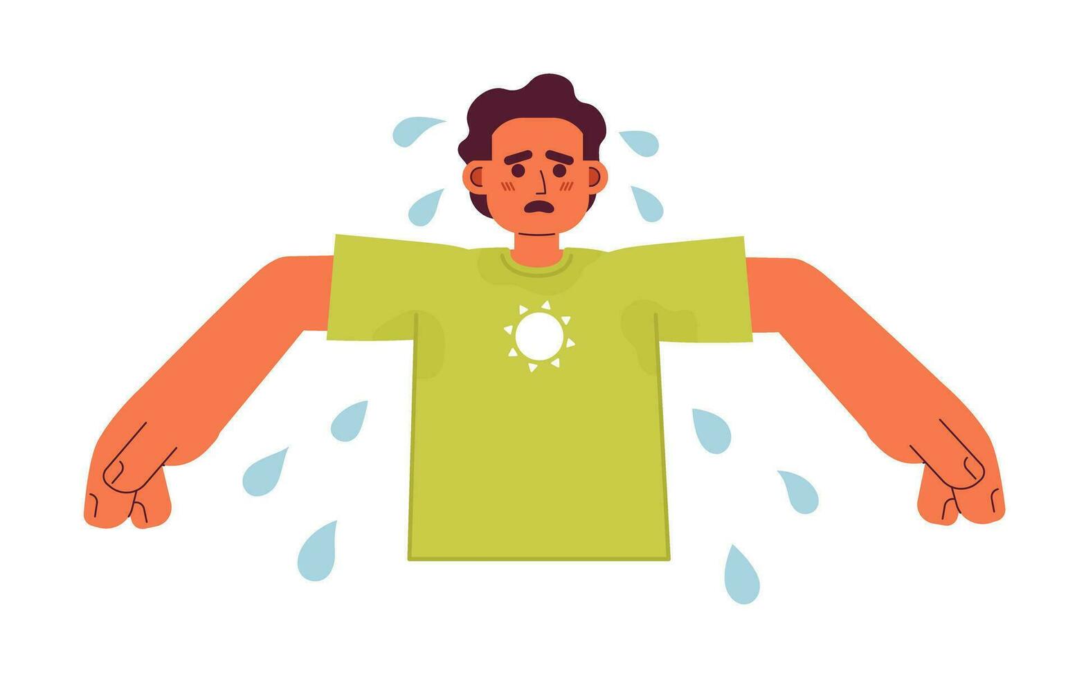 Middle eastern exhausted man excessive sweating semi flat color vector character. Hyperhidrosis symptom. Editable half body person on white. Simple cartoon spot illustration for web graphic design