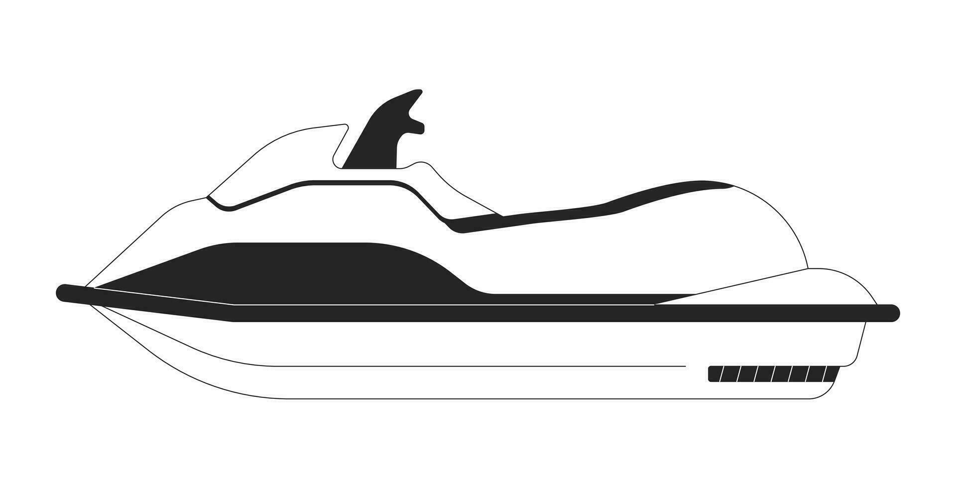 Scooter jetski flat monochrome isolated vector object. Jet ski motorcycle. Water sports equipment. Editable black and white line art drawing. Simple outline spot illustration for web graphic design