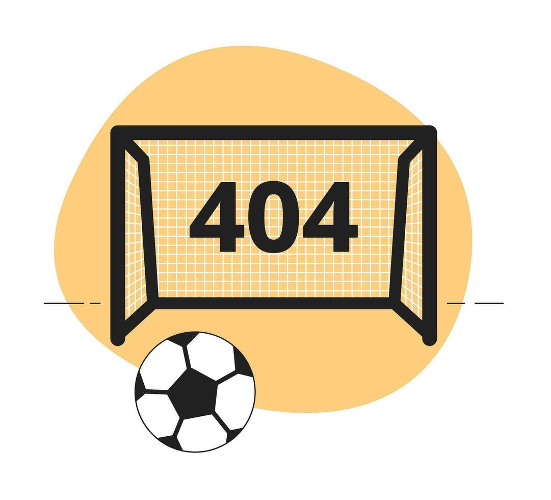 fútbol americano tono y portón negro blanco error 404 destello mensaje. pateando pelota dentro puertas monocromo vacío estado ui diseño. página no encontró surgir dibujos animados imagen. vector plano contorno ilustración concepto