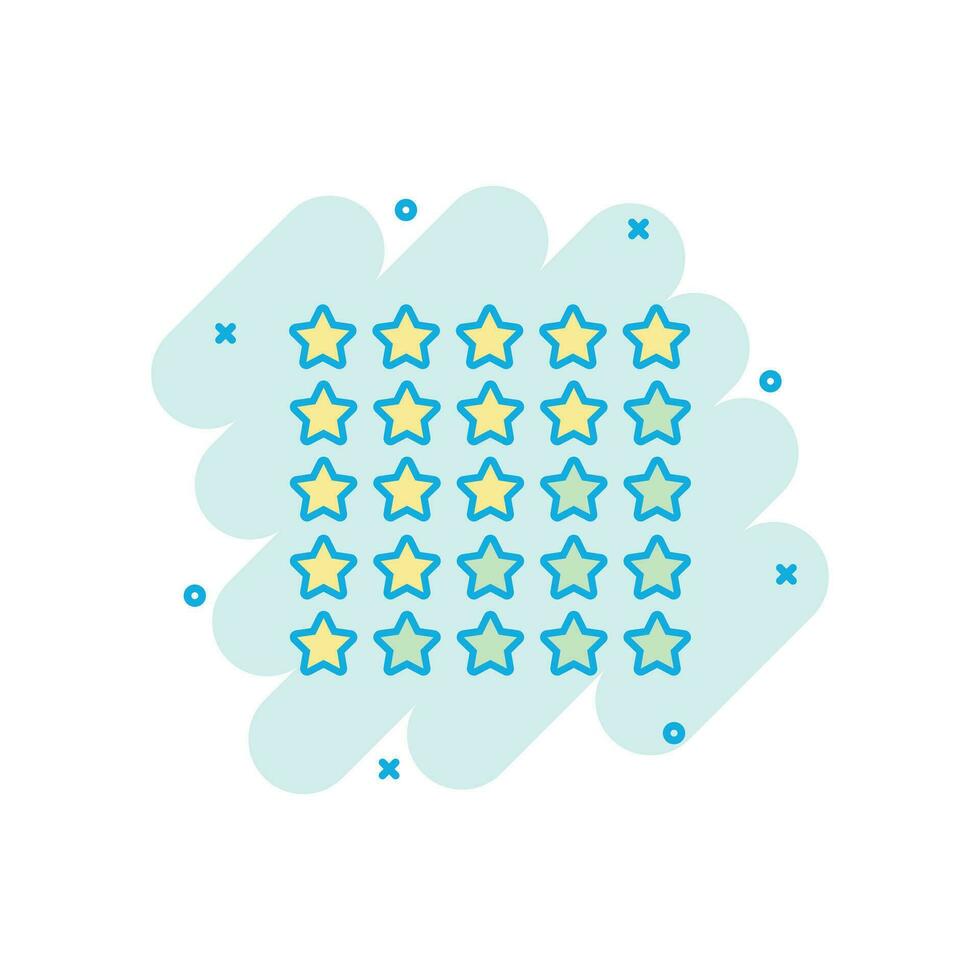 Vector cartoon customer review icon in comic style. Stars rank illustration pictogram. Rating feedback product business splash effect concept.