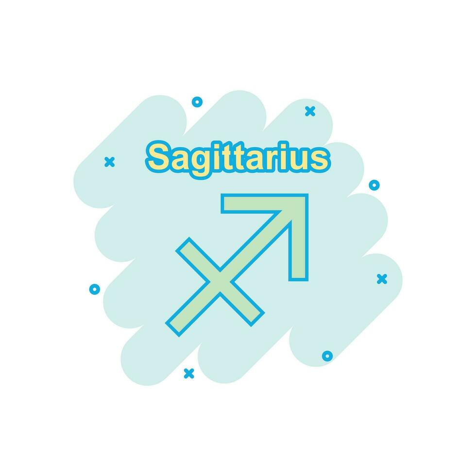 Vector cartoon sagittarius zodiac icon in comic style. Astrology sign illustration pictogram. Sagittarius horoscope business splash effect concept.