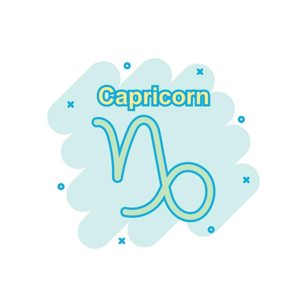 icono del zodiaco capricornio de dibujos animados vectoriales en estilo cómico. pictograma de ilustración de signo de astrología. concepto de efecto de salpicadura de negocio del horóscopo capricornio. vector