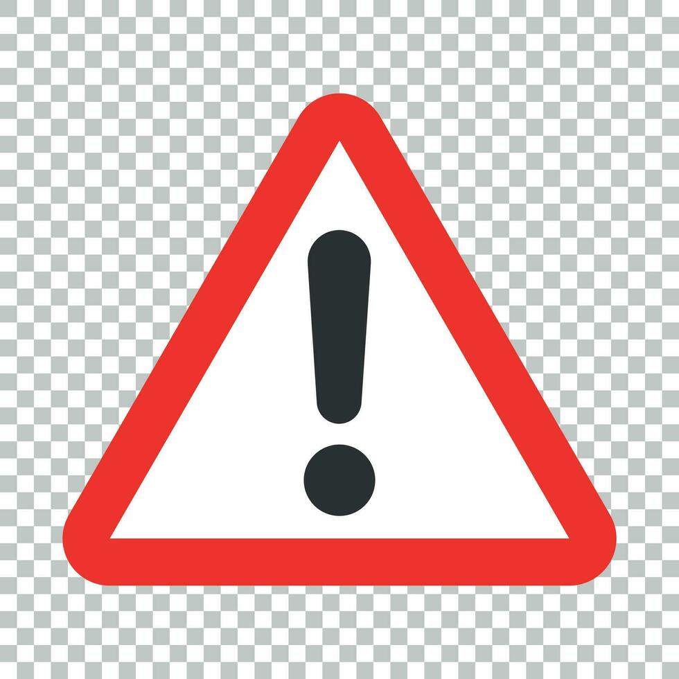 Exclamation mark icon in flat style. Danger alarm vector illustration on isolated background. Caution risk business concept.