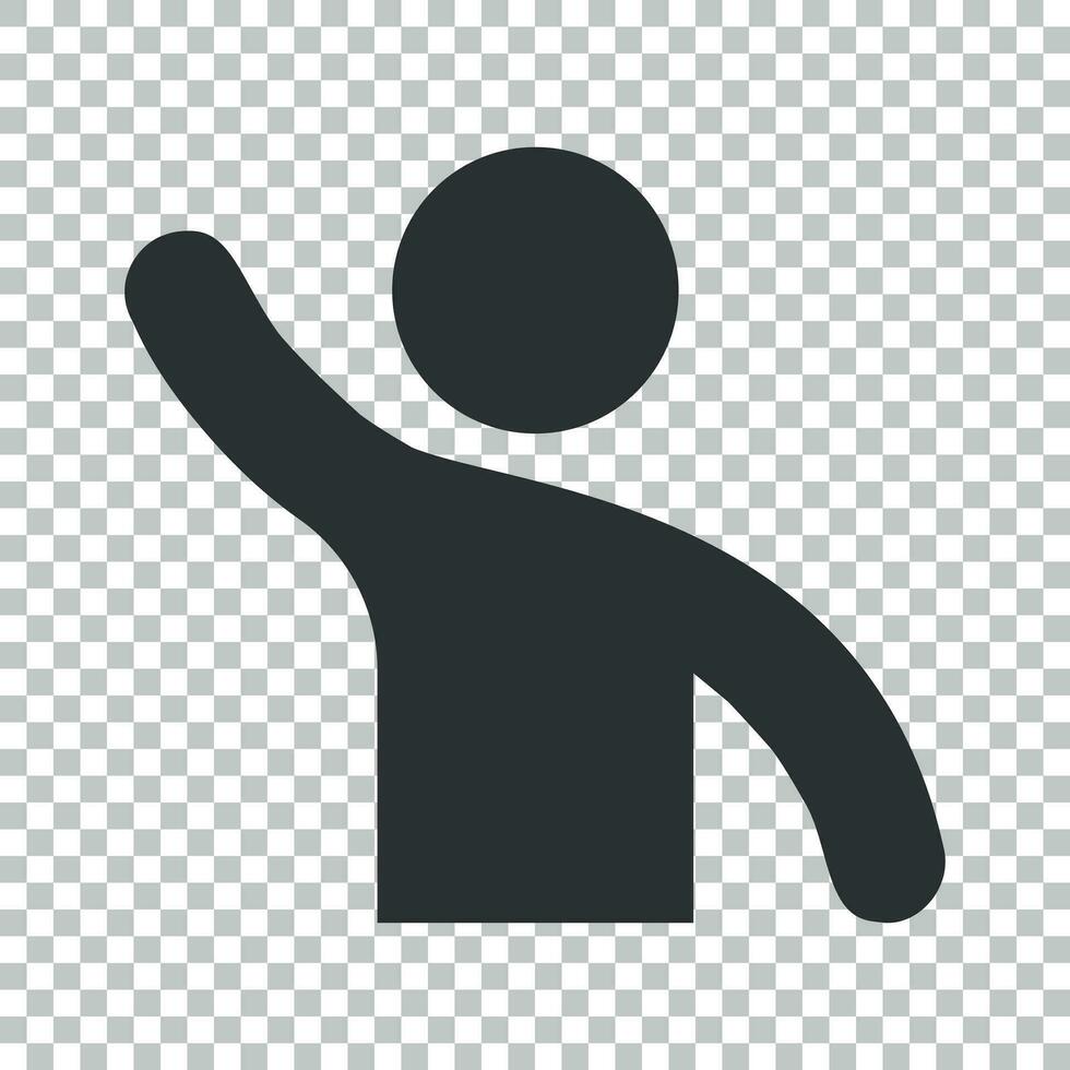 People greeting with hand up icon in flat style. Person gesture vector illustration on isolated background. People leader business concept.