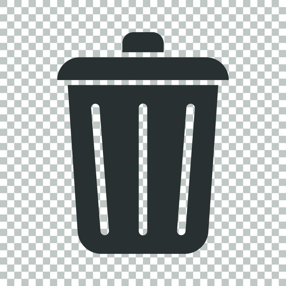 Trash bin garbage icon in flat style. Trash bucket vector illustration on isolated background. Garbage basket business concept.