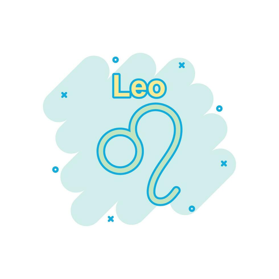 Vector cartoon leo zodiac icon in comic style. Astrology sign illustration pictogram. Leo horoscope business splash effect concept.