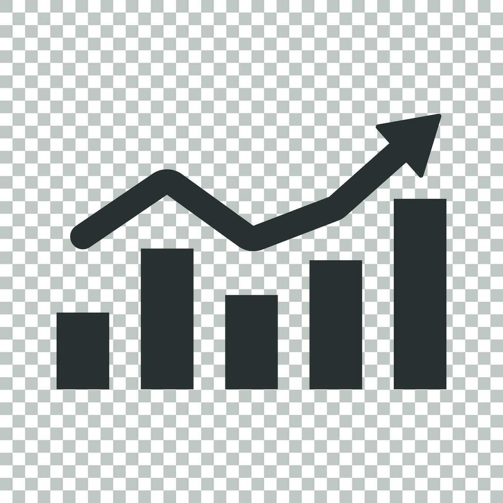 Growing bar graph icon in flat style. Increase arrow vector illustration on isolated background. Infographic progress business concept.