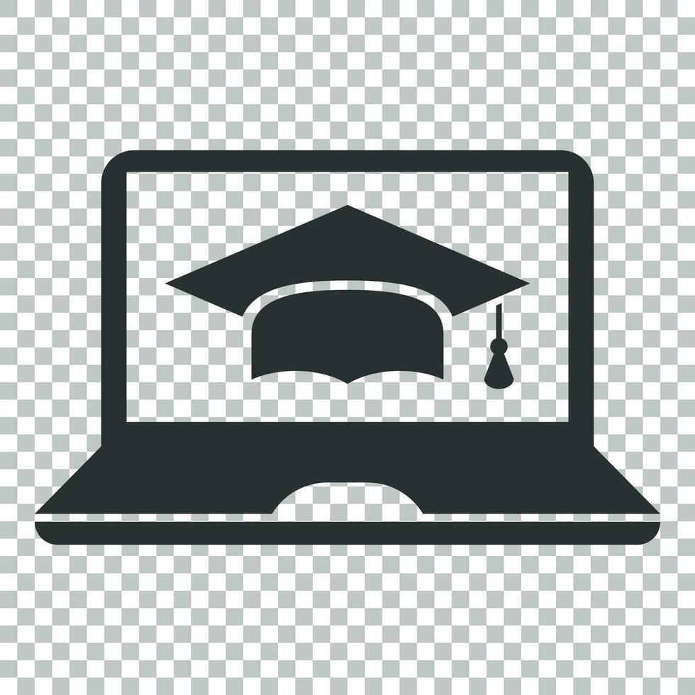 Elearning education icon in flat style. Study vector illustration on isolated background. Laptop computer online training business concept.
