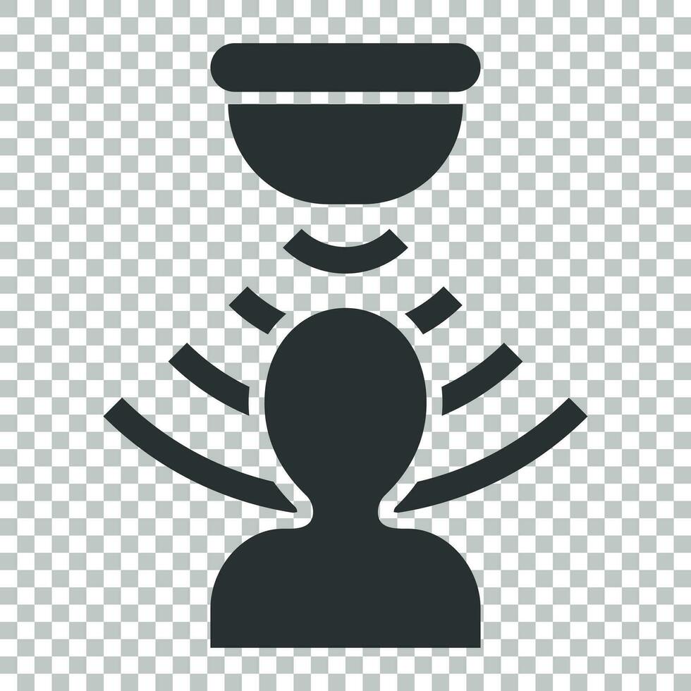 Motion sensor icon in flat style. Sensor waves with man vector illustration on isolated background. People security connection business concept.