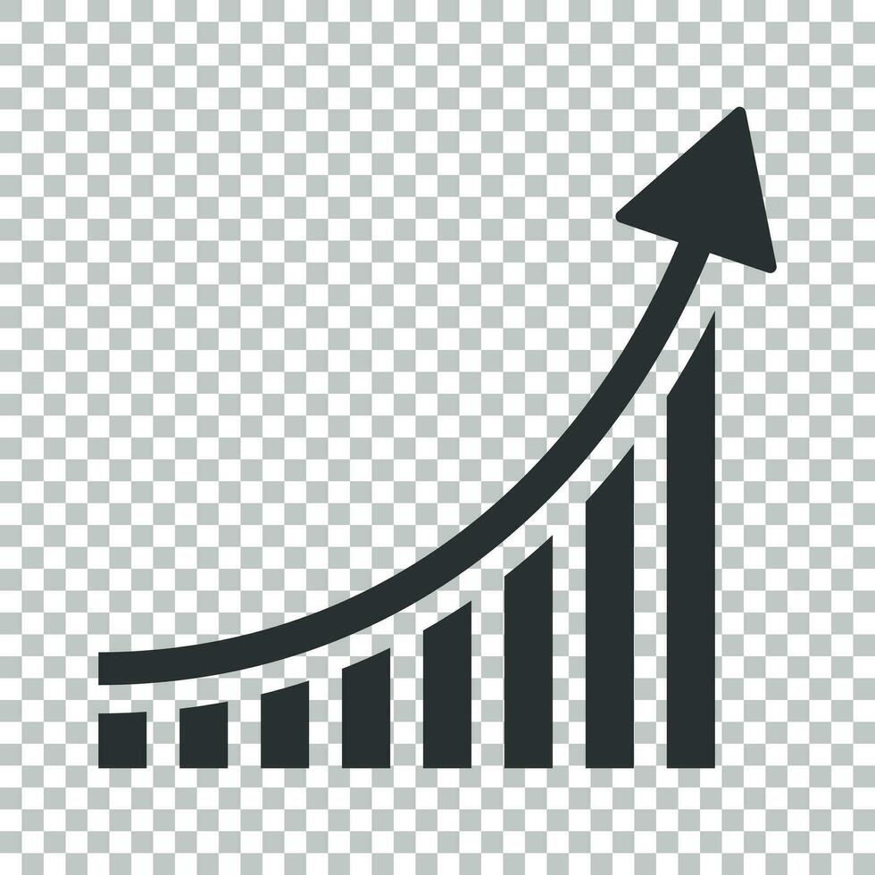 Growing bar graph icon in flat style. Increase arrow vector illustration on isolated background. Infographic progress business concept.