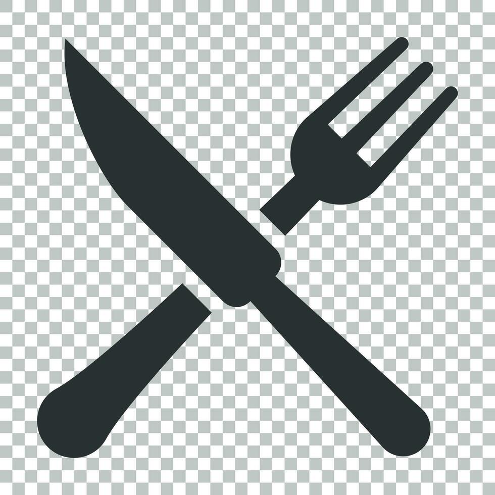 Fork and knife restaurant icon in flat style. Dinner equipment vector illustration on isolated background. Restaurant business concept.