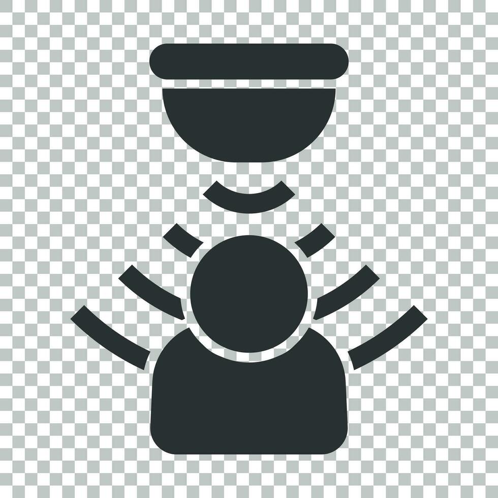 Motion sensor icon in flat style. Sensor waves with man vector illustration on isolated background. People security connection business concept.