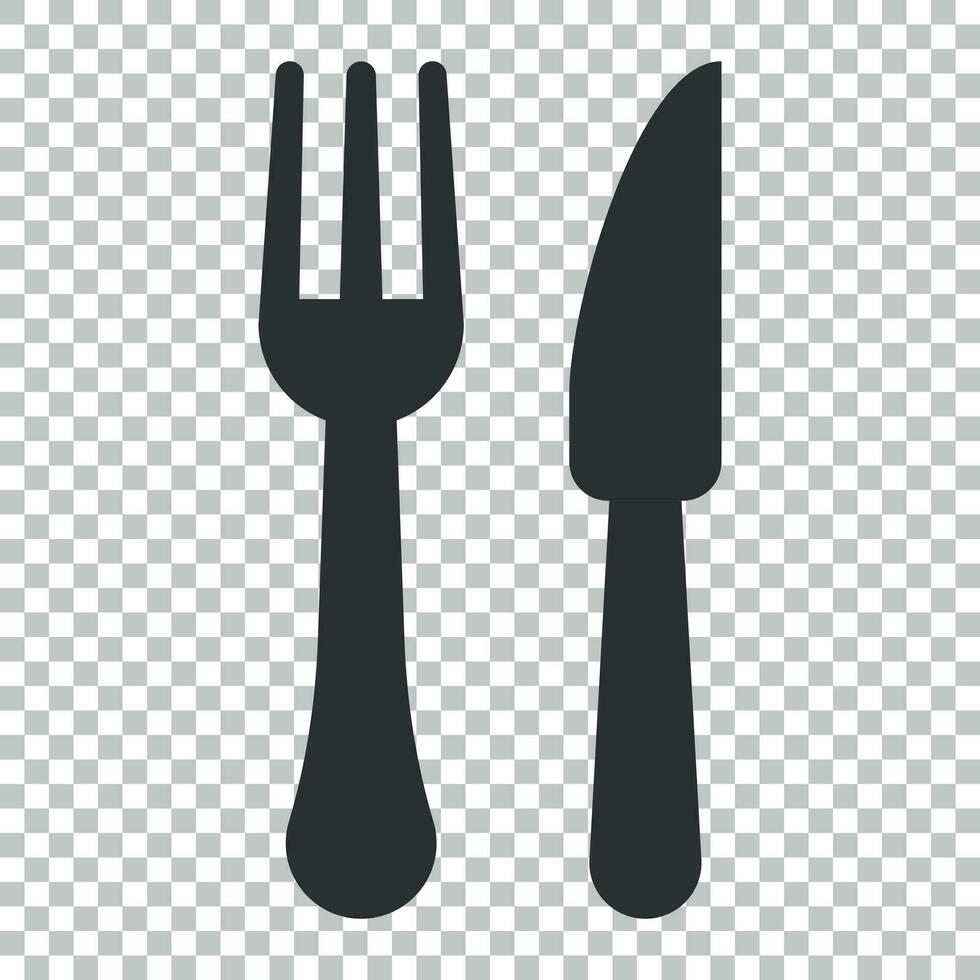 Fork and knife restaurant icon in flat style. Dinner equipment vector illustration on isolated background. Restaurant business concept.