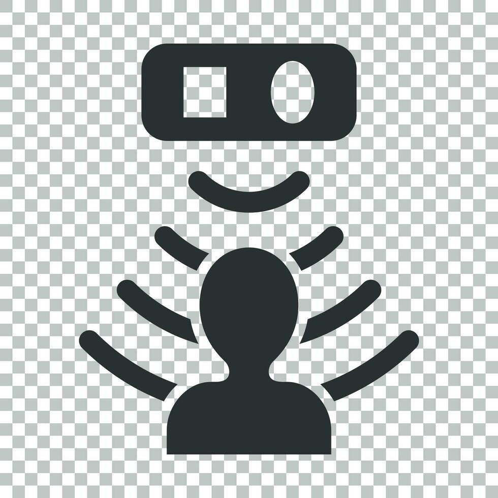 Motion sensor icon in flat style. Sensor waves with man vector illustration on isolated background. People security connection business concept.