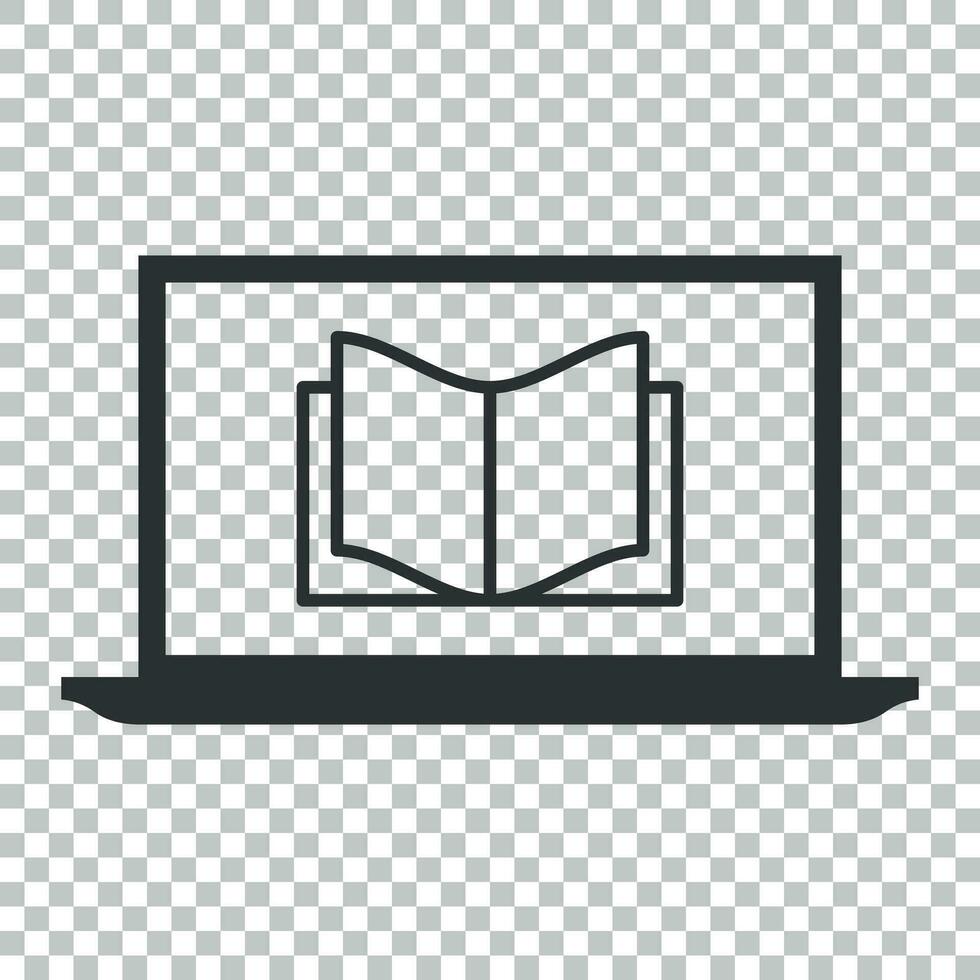 Elearning education icon in flat style. Study vector illustration on isolated background. Laptop computer online training business concept.