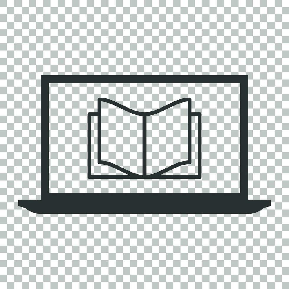 Elearning education icon in flat style. Study vector illustration on isolated background. Laptop computer online training business concept.