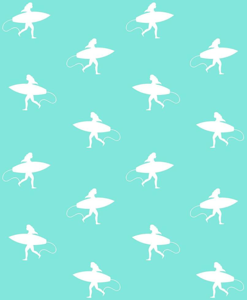 Vector seamless pattern of girl with surf