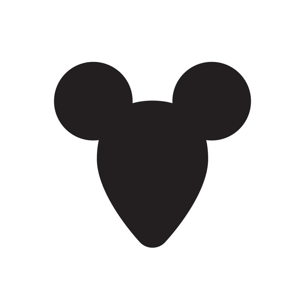 Vector flat cartoon black mouse face silhouette