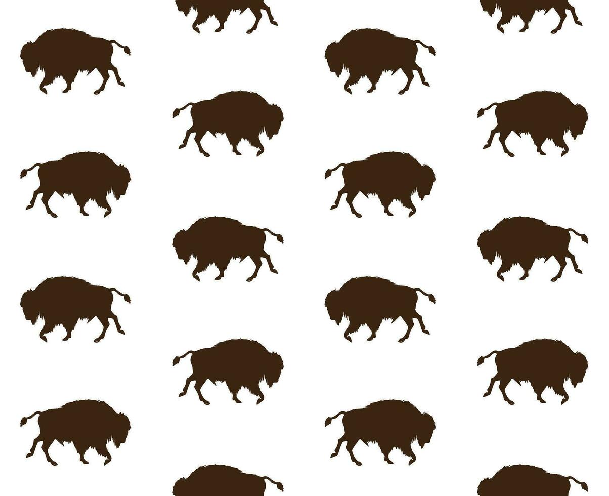 Vector seamless pattern of wild american bison silhouette