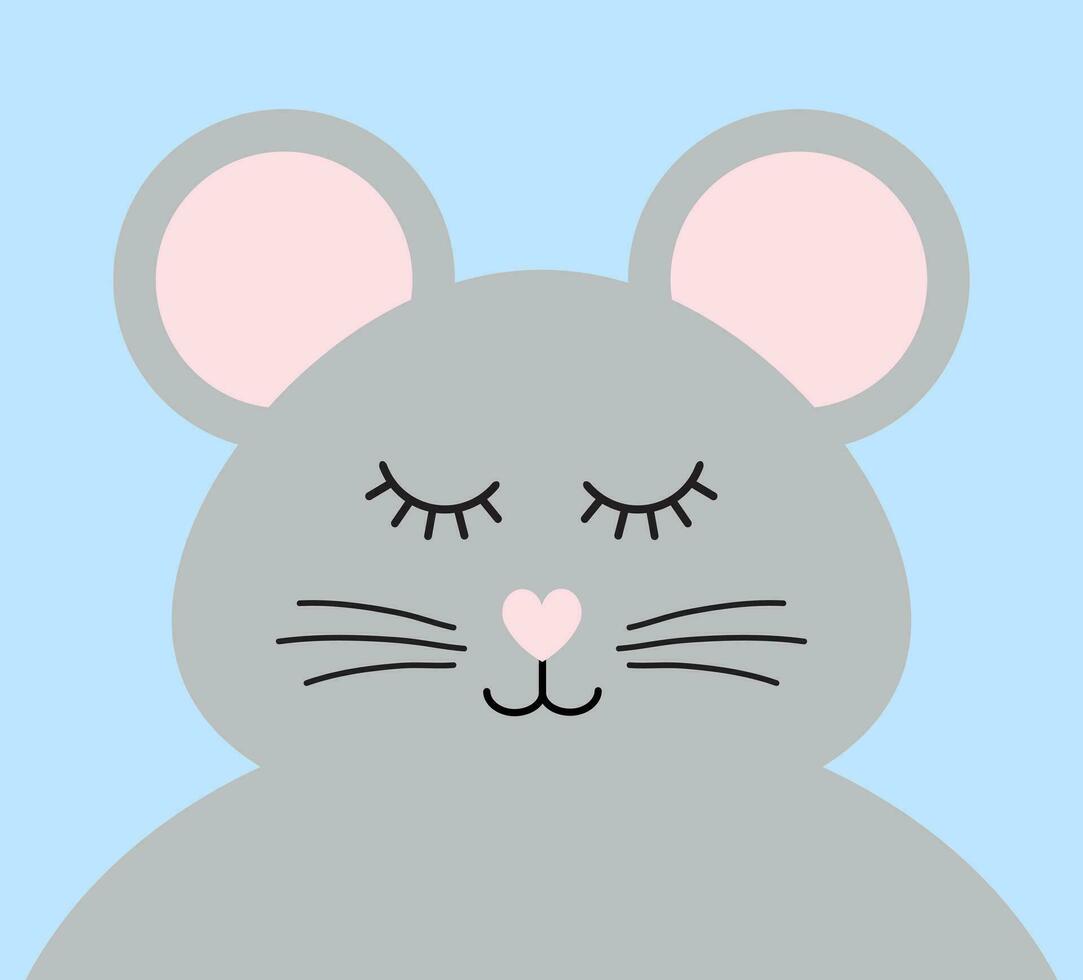 Vector flat cartoon gray mouse rat face