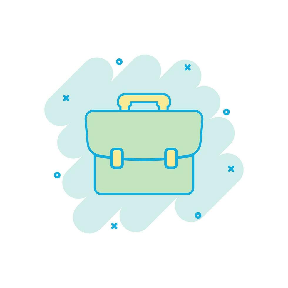 Vector cartoon suitcase icon in comic style. Luggage bag sign illustration pictogram. Diplomat case business splash effect concept.