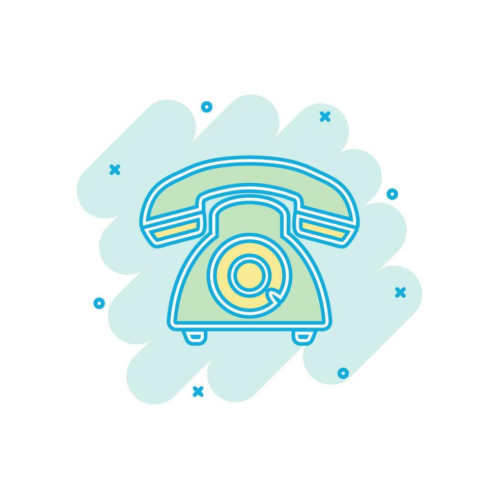 Vector cartoon phone icon in comic style. Telephone sign illustration pictogram. Phone business splash effect concept.