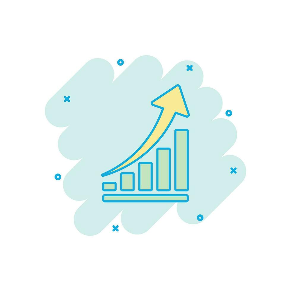 Vector cartoon growth chart icon in comic style. Grow diagram sign illustration pictogram. Increase arrow business splash effect concept.