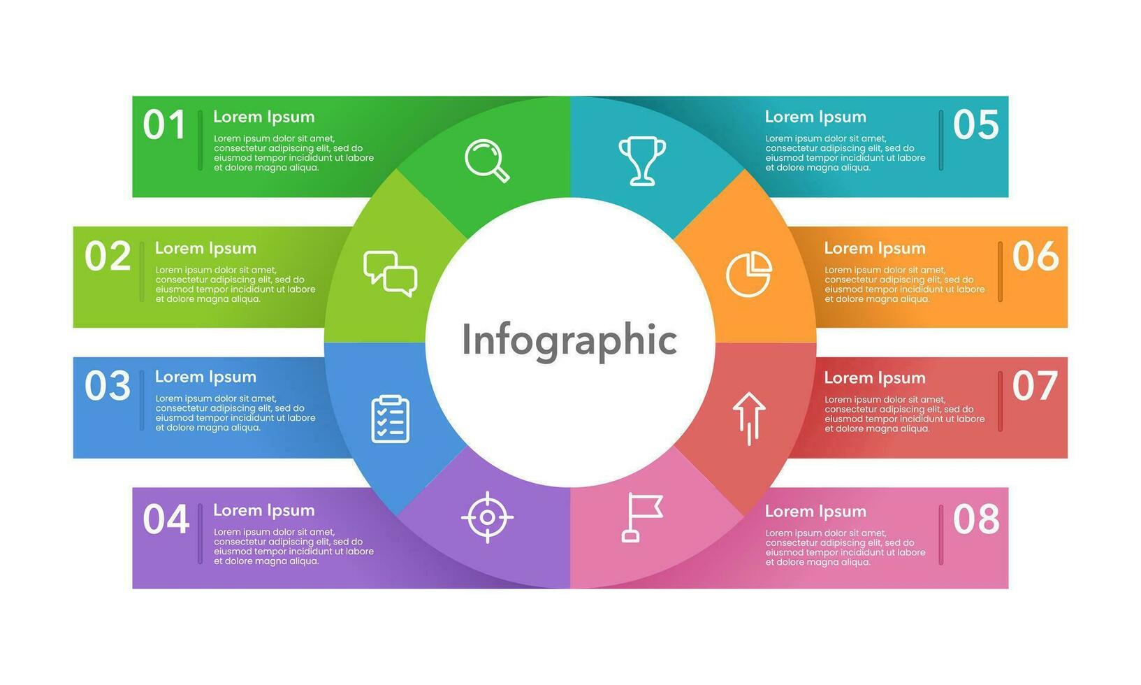 infografía circulo con 8 opciones para negocio presentación. vector ilustración.